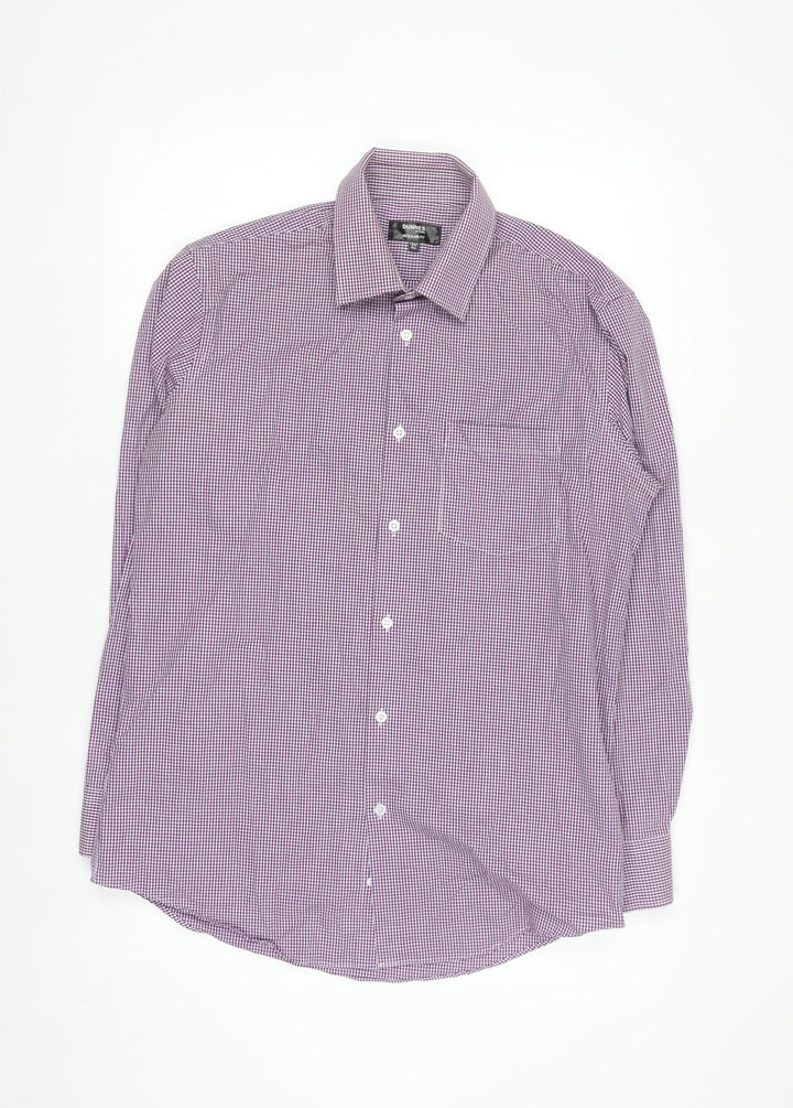 Dunnes Stores Men's Purple Check Regular Fit Long Sleeve Shirt 15.5in
