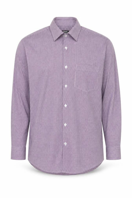 Front view of Dunnes Men's Purple Check Regular Fit Long Sleeve Shirt 15.5in