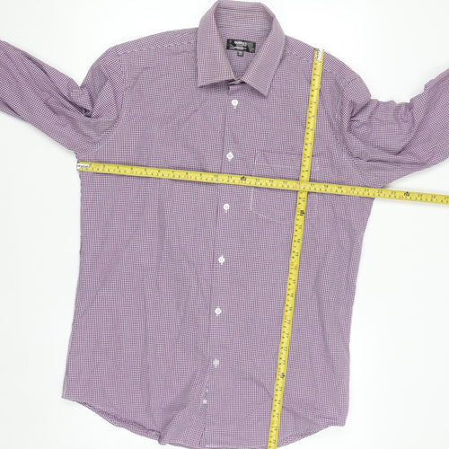 Dunnes Stores Men's Purple Check Regular Fit Long Sleeve Shirt 15.5in