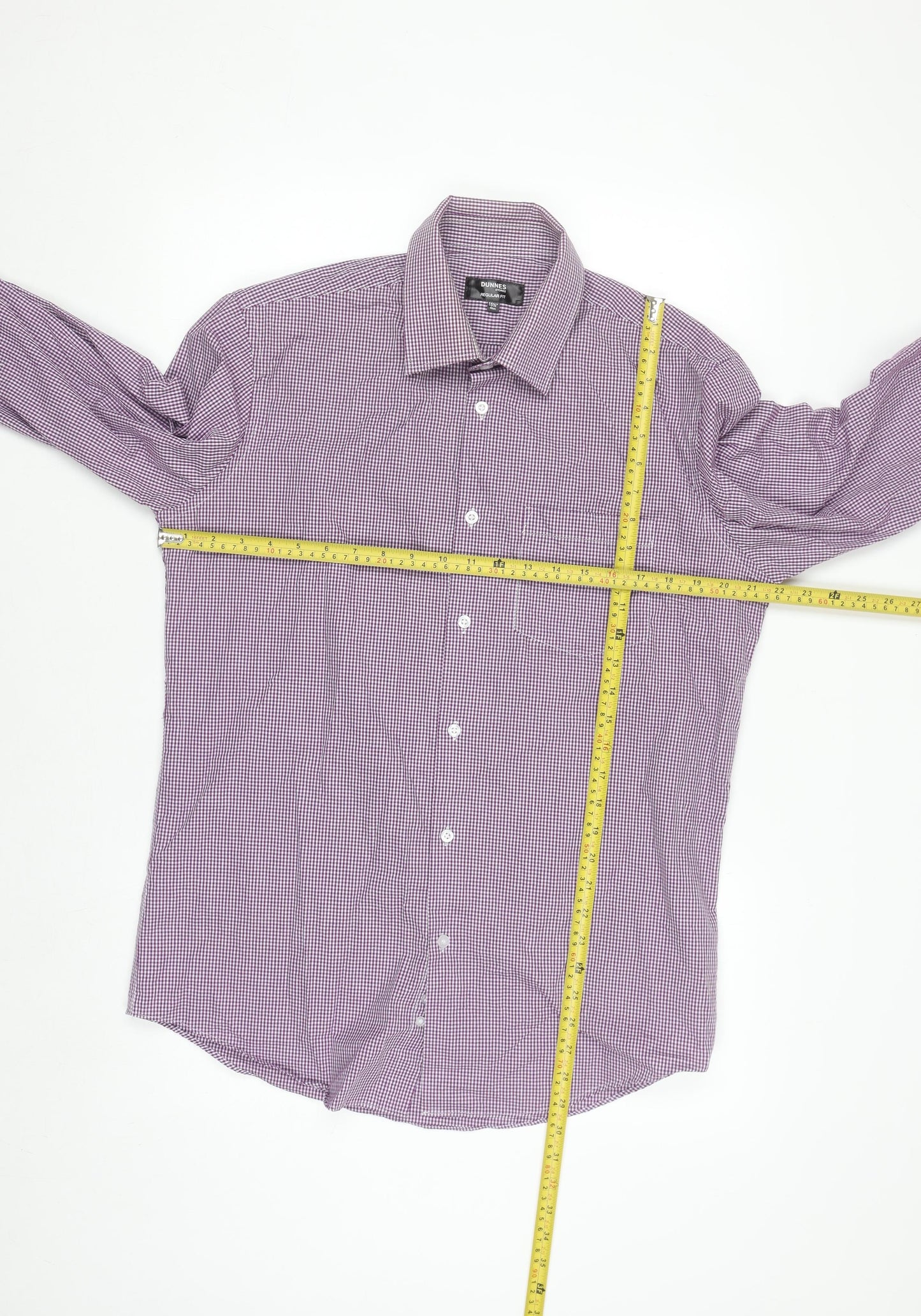 Dunnes Stores Men's Purple Check Regular Fit Long Sleeve Shirt 15.5in