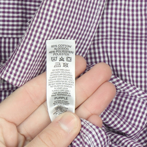 Dunnes Stores Men's Purple Check Regular Fit Long Sleeve Shirt 15.5in