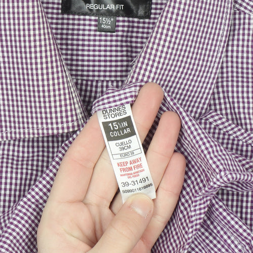 Dunnes Stores Men's Purple Check Regular Fit Long Sleeve Shirt 15.5in
