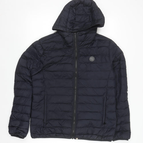 Pretty Green Men's Blue Hooded Down Puffer Jacket Size M
