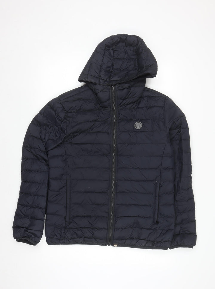 Pretty Green Men's Blue Hooded Down Puffer Jacket Size M