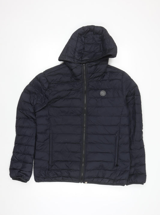 Pretty Green Men's Blue Hooded Down Puffer Jacket Size M