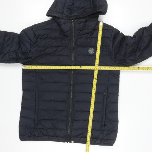 Pretty Green Men's Blue Hooded Down Puffer Jacket Size M