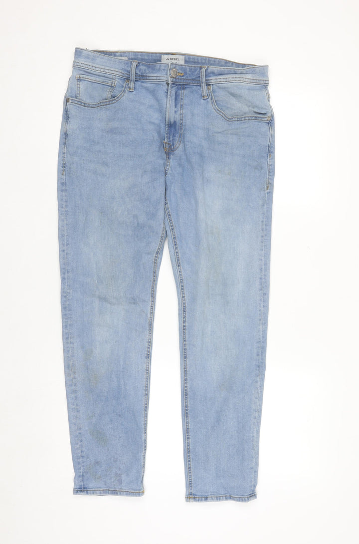 JJ Rebel Men's Blue Light Wash Denim Jeans 32W 30L Regular Fit
