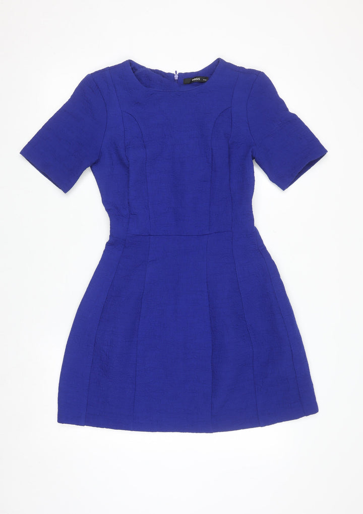 Oasis Women's Blue Fit & Flare Short Dress Size 10