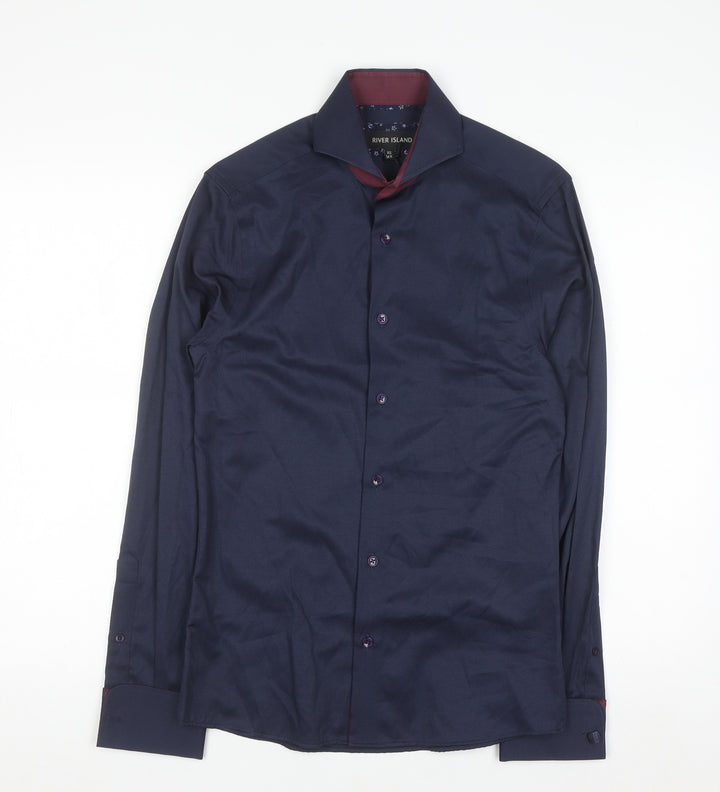 River Island Men's Blue Slim Fit Long Sleeve Button-Up Shirt XS