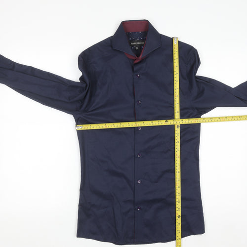 River Island Men's Blue Slim Fit Long Sleeve Button-Up Shirt XS