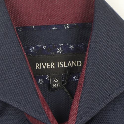 River Island Men's Blue Slim Fit Long Sleeve Button-Up Shirt XS