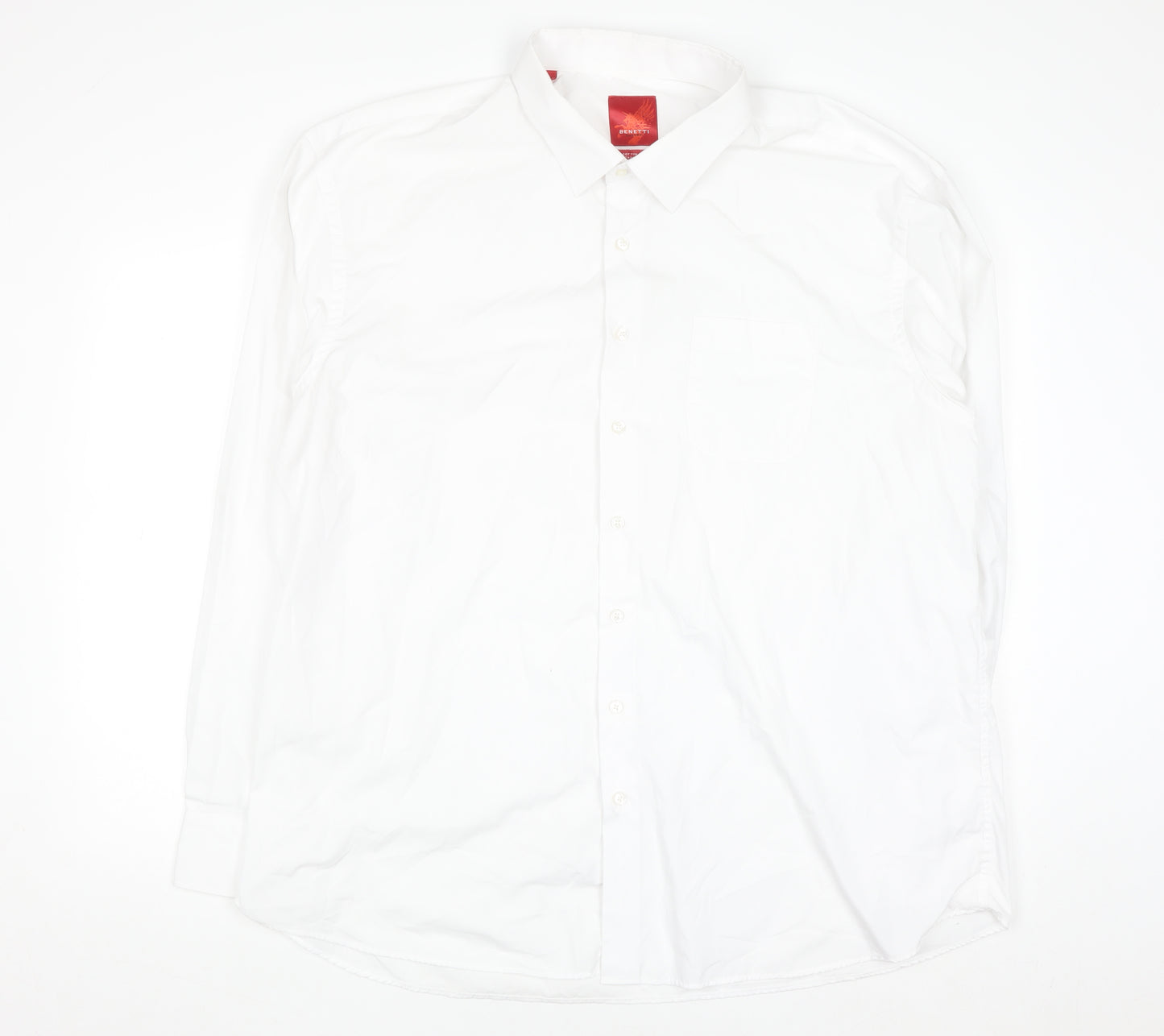 Benetti Mens White Cotton Rich Long Sleeve Button-Up Shirt Size 20