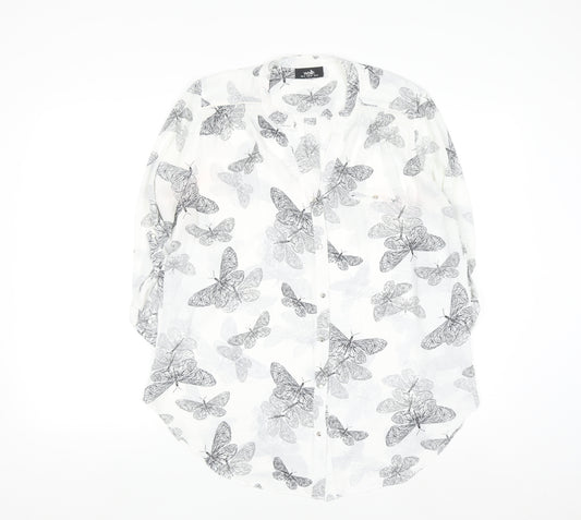 Wallis Women’s White Butterfly Print 3/4 Sleeve Tunic Blouse Size 14