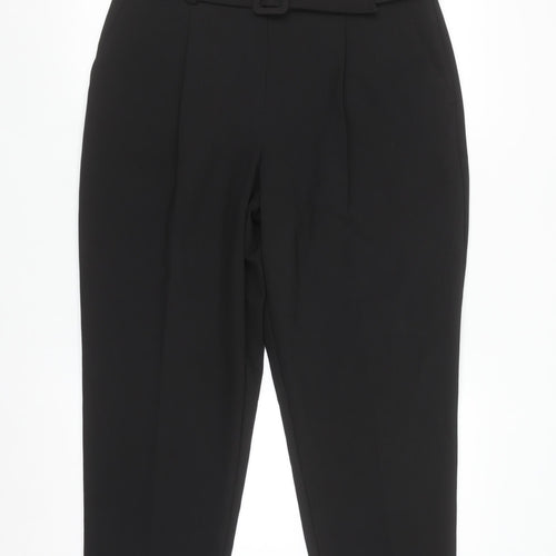 Primark Women's Black Size 12 Belted Pleated Tapered Trousers