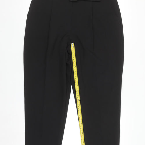 Primark Women's Black Size 12 Belted Pleated Tapered Trousers
