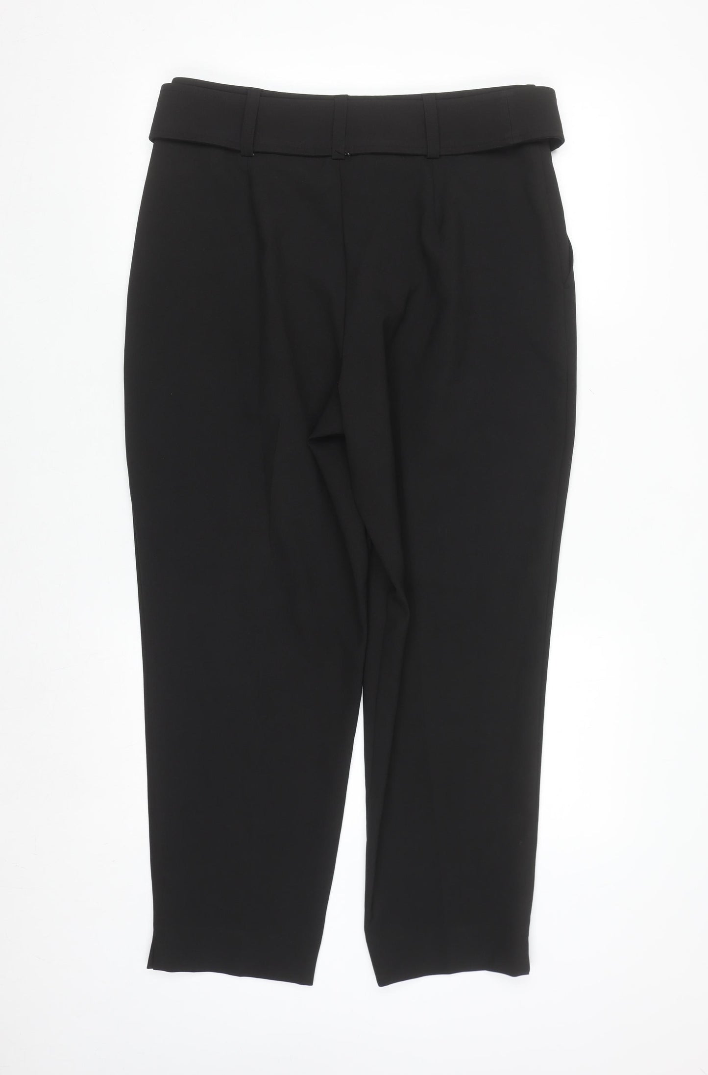 Primark Women's Black Size 12 Belted Pleated Tapered Trousers