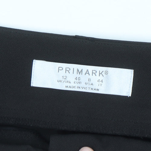 Primark Women's Black Size 12 Belted Pleated Tapered Trousers