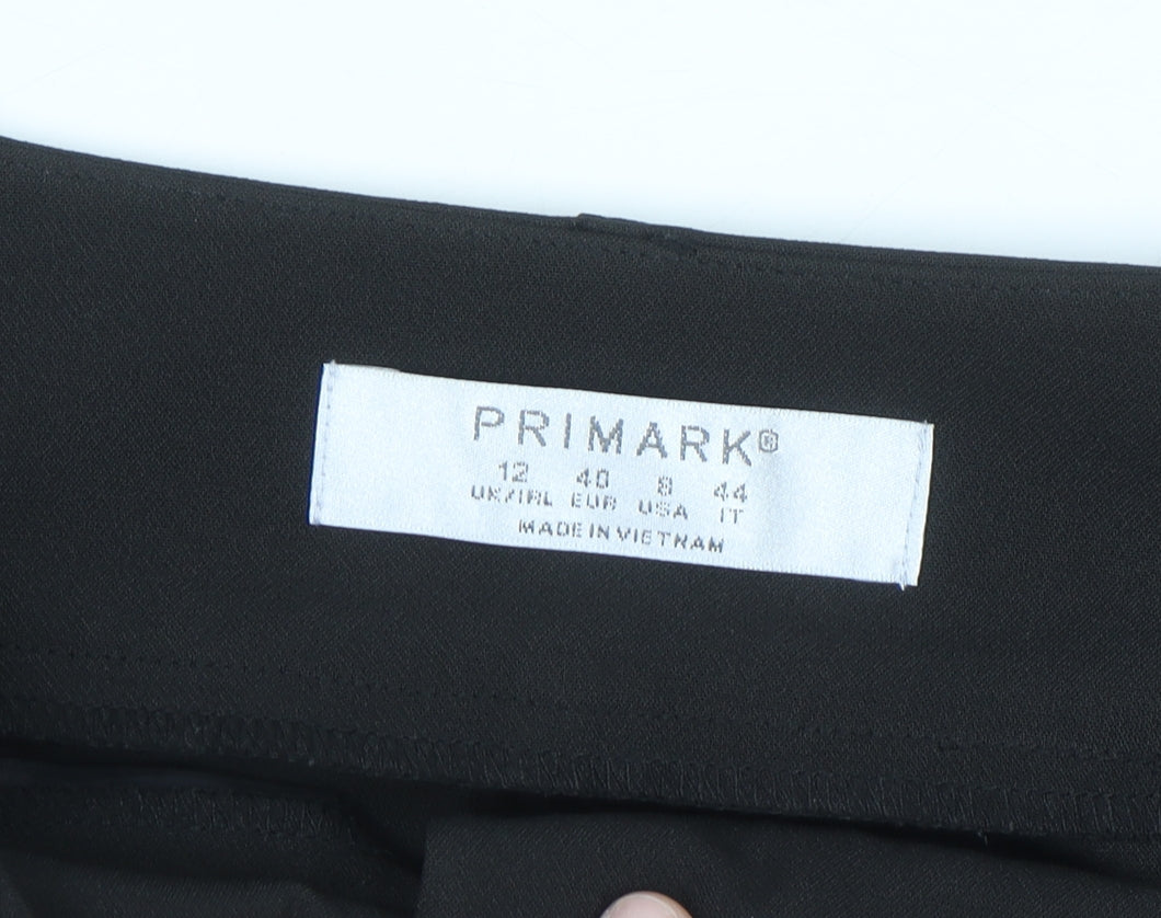 Primark Women's Black Size 12 Belted Pleated Tapered Trousers