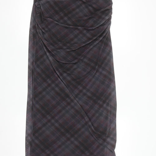 Primark Women Grey Check Ruched Midi Pencil Skirt S