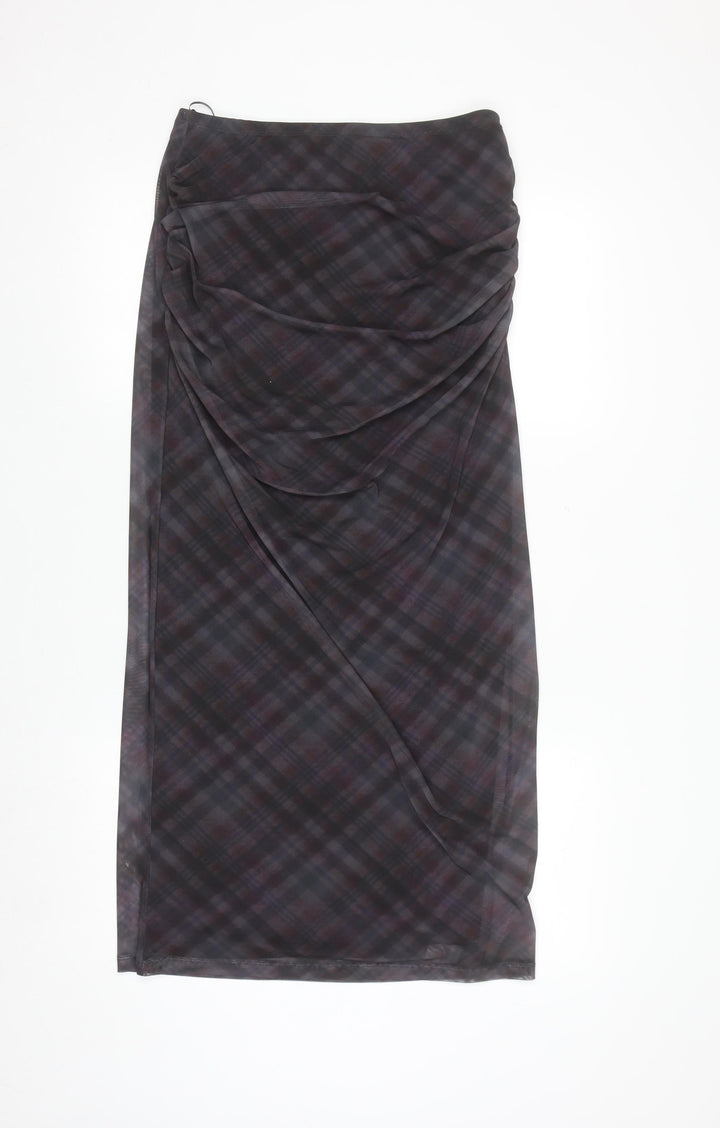 Primark Women Grey Check Ruched Midi Pencil Skirt S