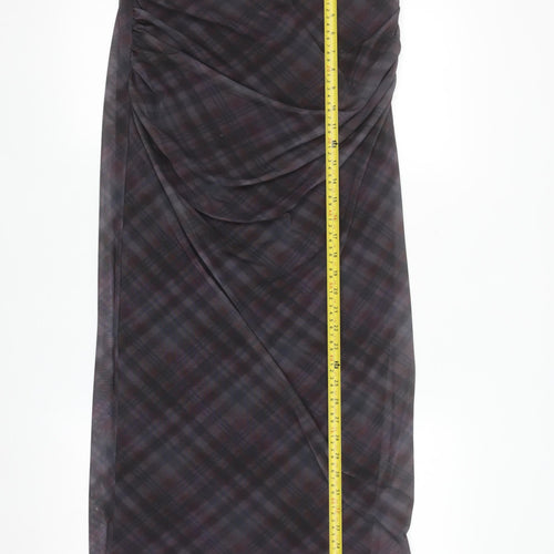 Primark Women Grey Check Ruched Midi Pencil Skirt S