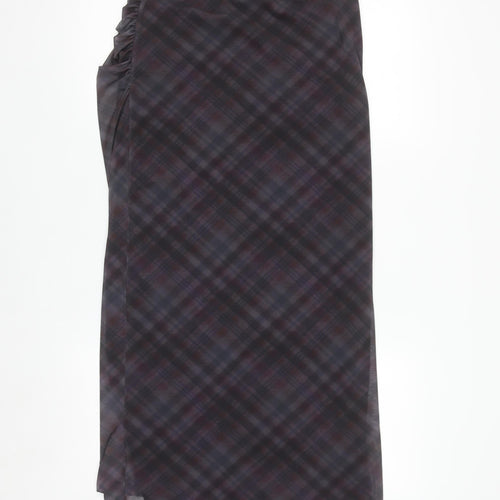 Primark Women Grey Check Ruched Midi Pencil Skirt S