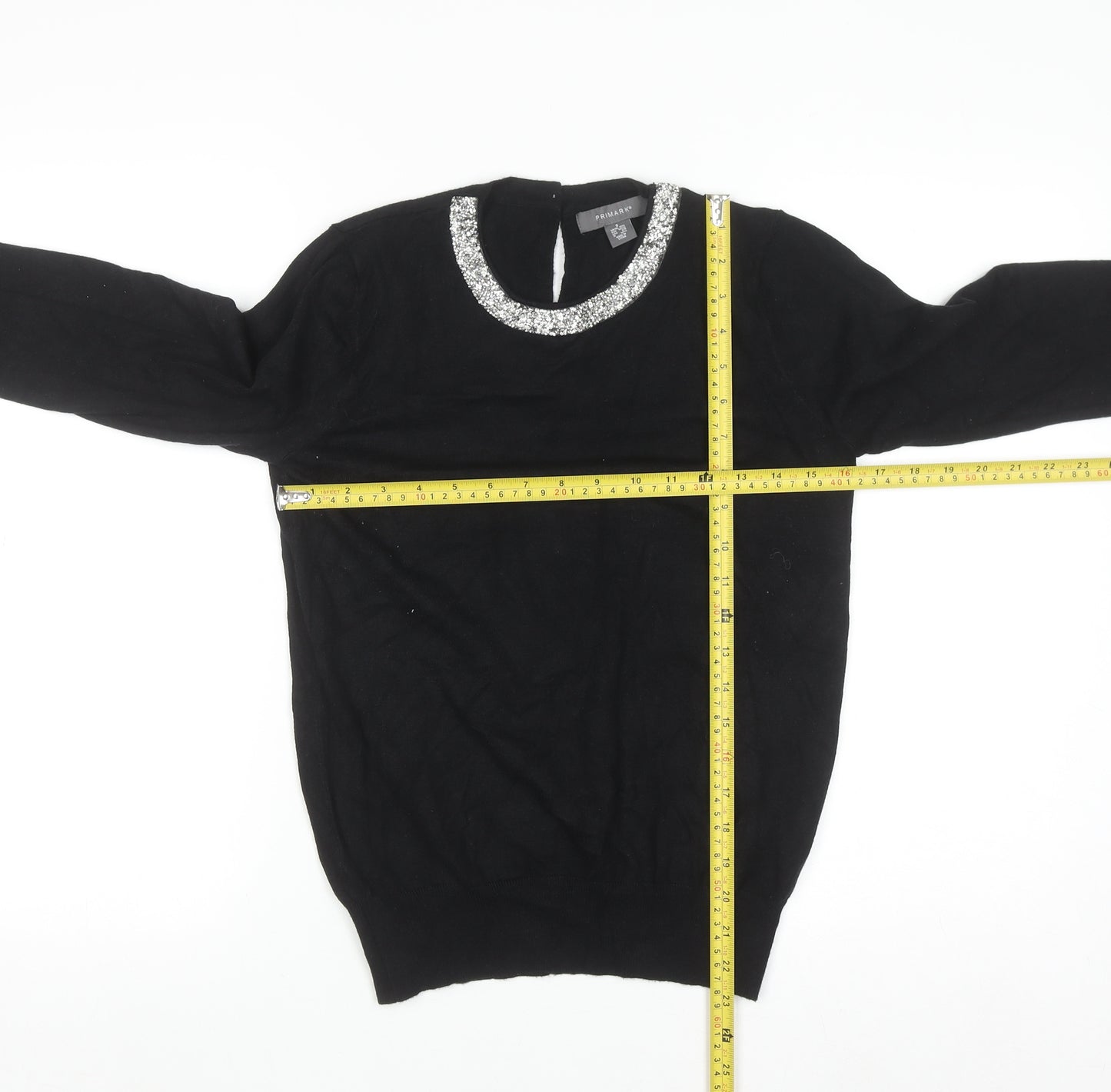 Primark Women’s Black Jewel Neck Long Sleeve Pullover Jumper Size 10/12