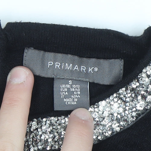 Primark Women’s Black Jewel Neck Long Sleeve Pullover Jumper Size 10/12