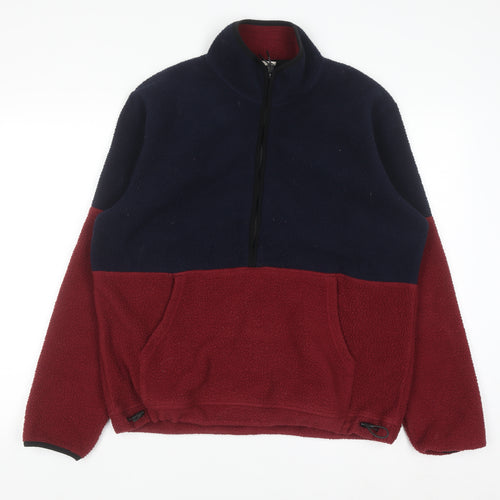 John Lewis Men's Blue Red Fleece Half Zip Pullover Sweatshirt M