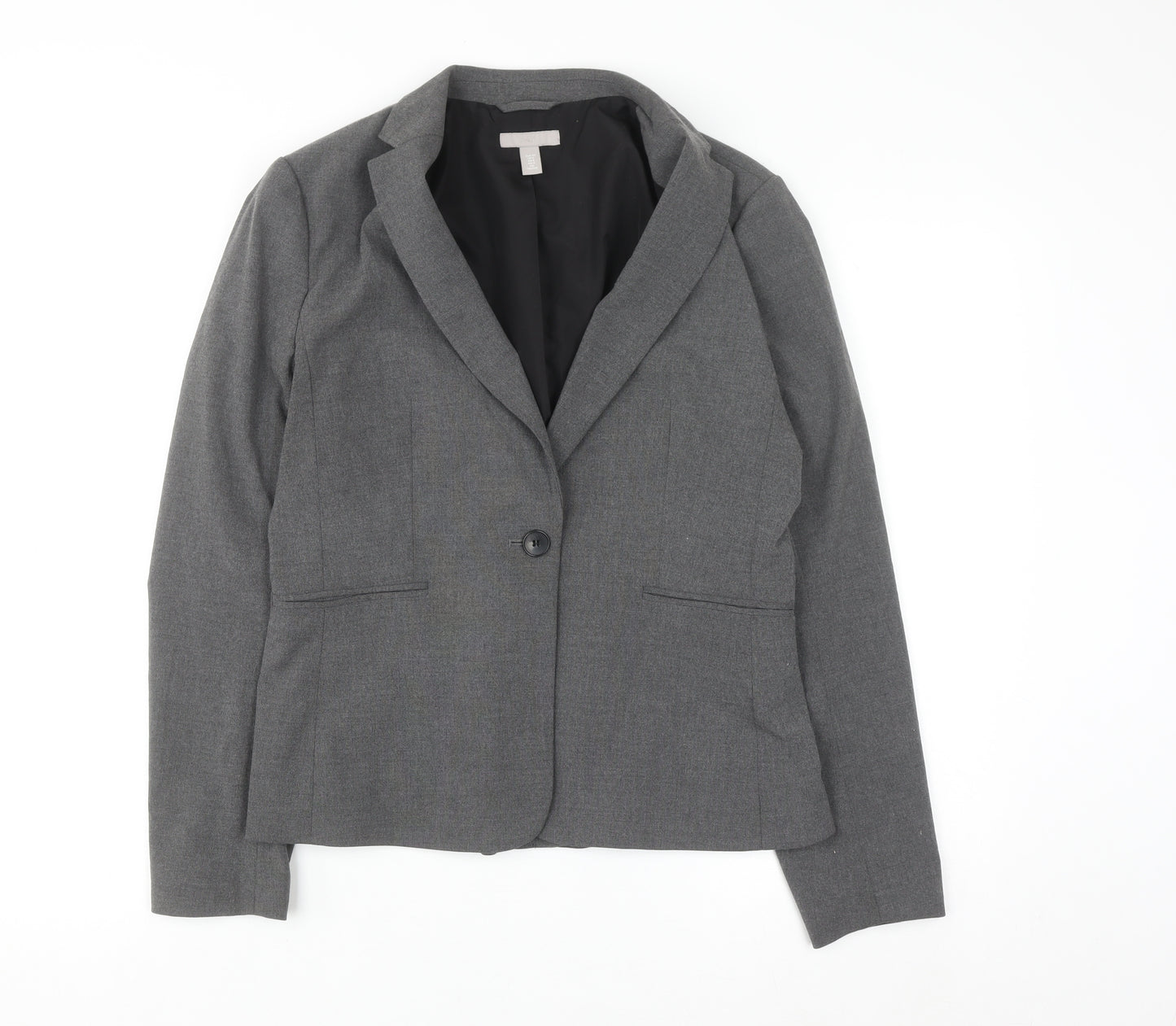 H&M Women Grey One-Button Suit Jacket Size 12 Classic Fit