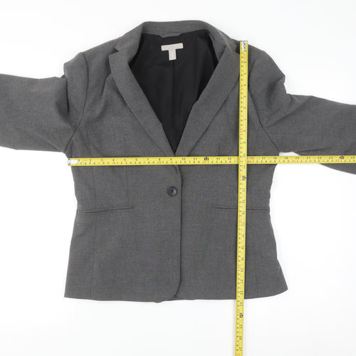 H&M Women Grey One-Button Suit Jacket Size 12 Classic Fit