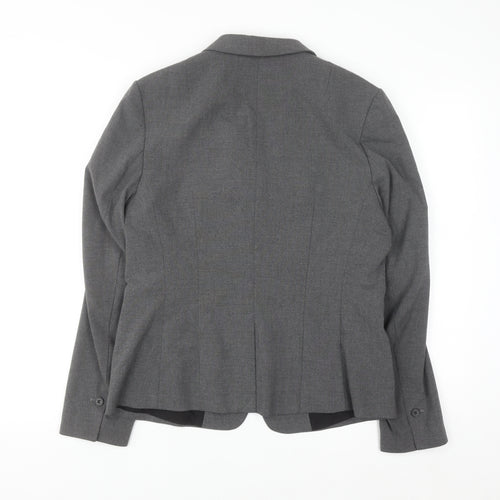 H&M Women Grey One-Button Suit Jacket Size 12 Classic Fit