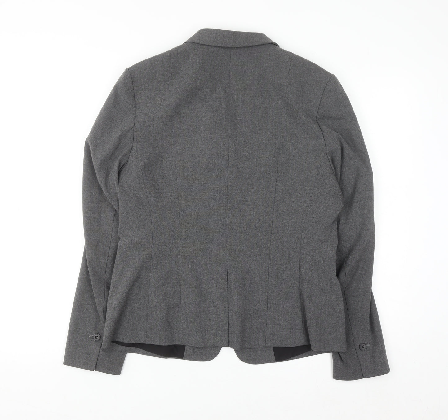 H&M Women Grey One-Button Suit Jacket Size 12 Classic Fit