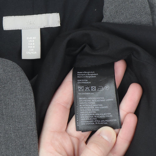 H&M Women Grey One-Button Suit Jacket Size 12 Classic Fit