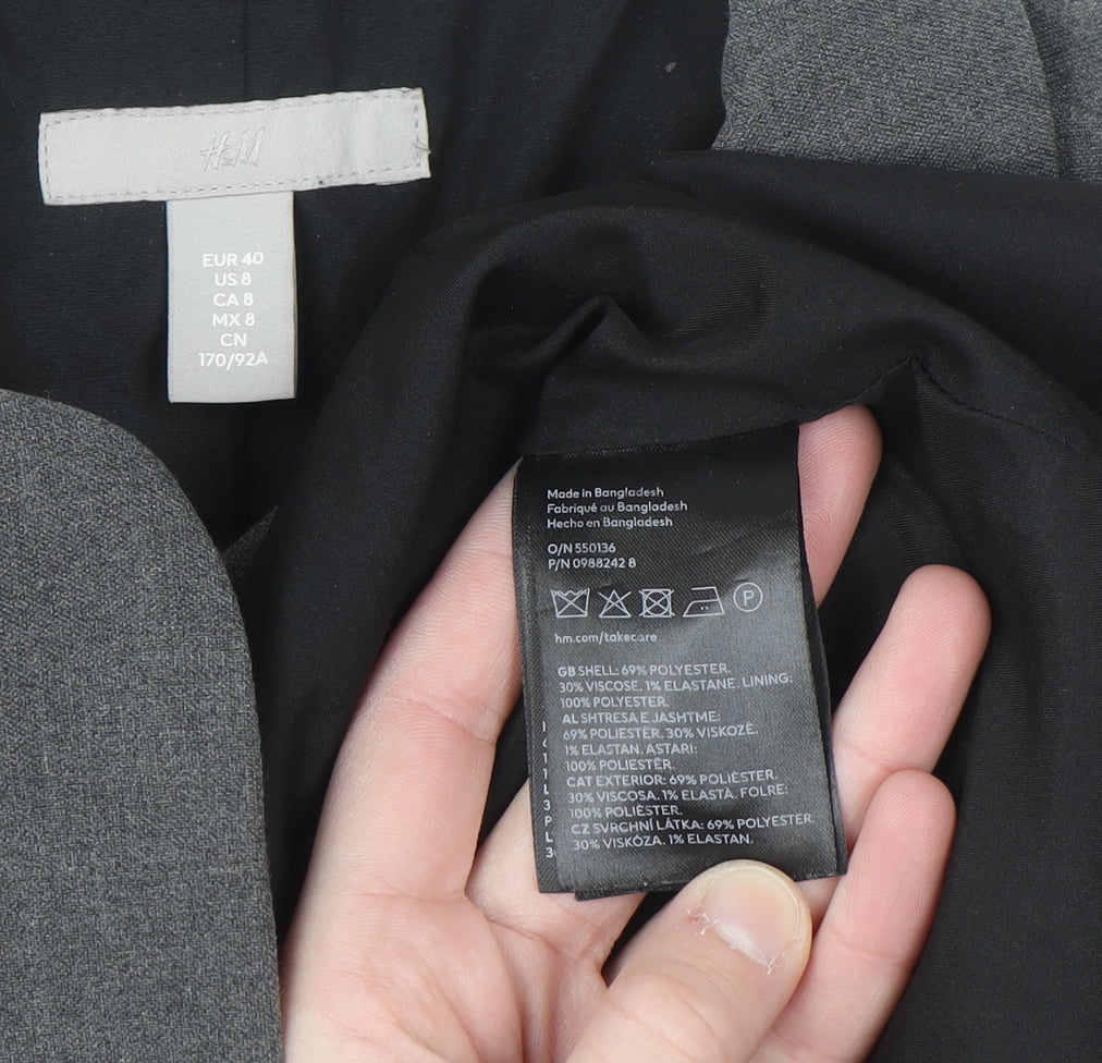 H&M Women Grey One-Button Suit Jacket Size 12 Classic Fit