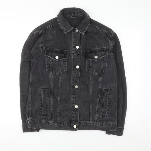 Topshop Women’s Black Cotton Denim Jacket UK 10 Classic Style