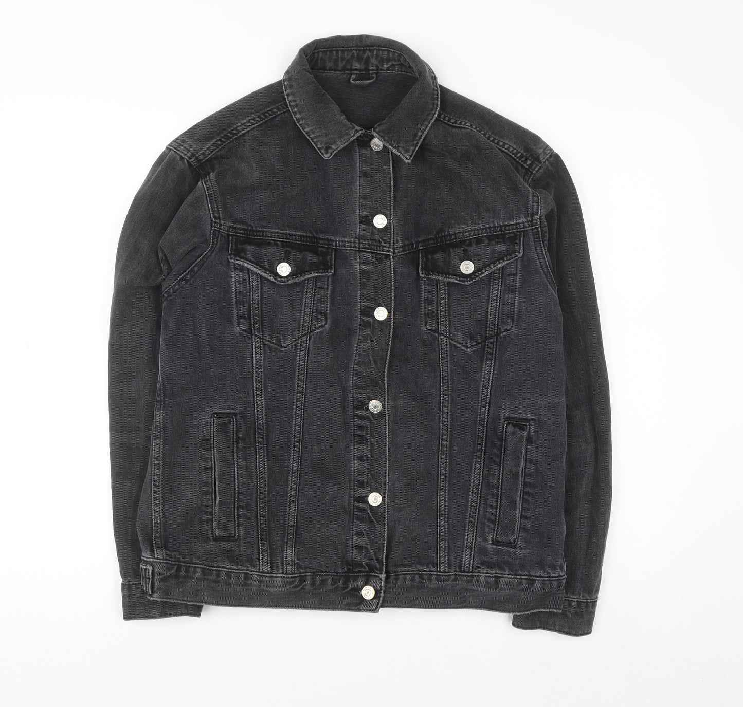 Topshop Women’s Black Cotton Denim Jacket UK 10 Classic Style
