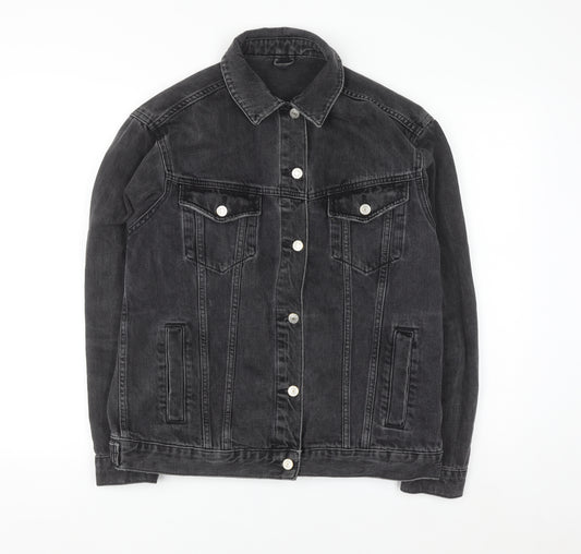 Topshop Women’s Black Cotton Denim Jacket UK 10 Classic Style