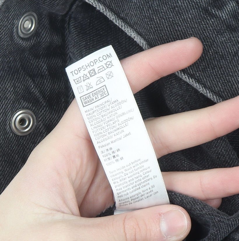 Topshop Women’s Black Cotton Denim Jacket UK 10 Classic Style
