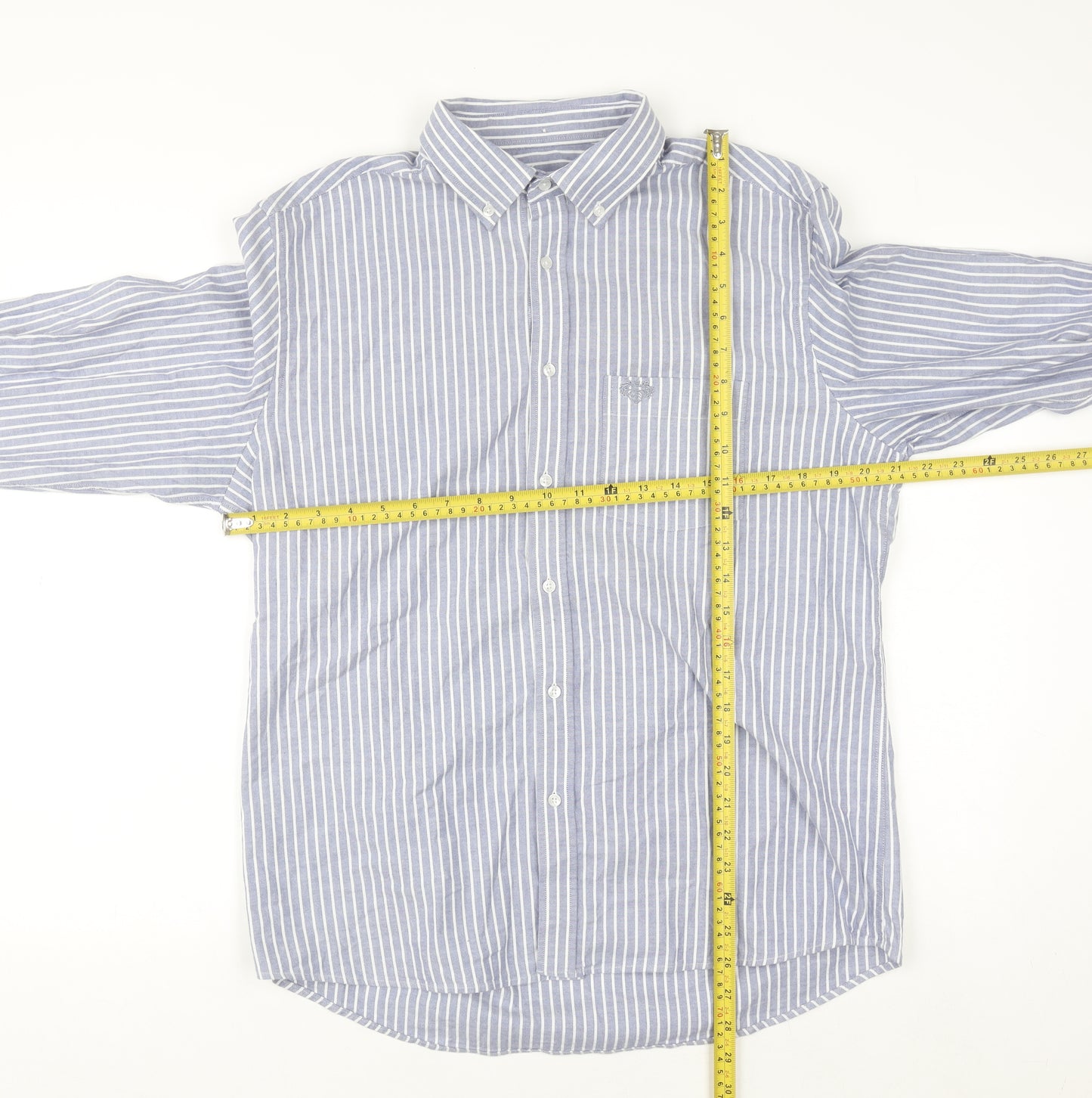 Paul Costelloe Men’s Blue Striped Regular Fit Long Sleeve Button-Up Shirt Medium