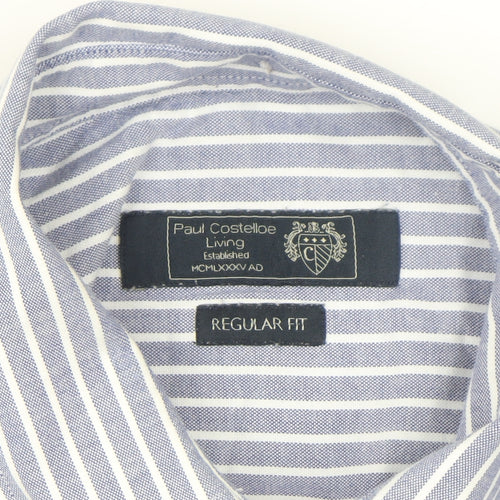Paul Costelloe Men’s Blue Striped Regular Fit Long Sleeve Button-Up Shirt Medium