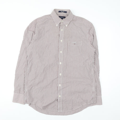 GANT Men's Brown Striped Button-Down Long Sleeve Regular Fit Shirt L