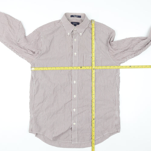 GANT Men's Brown Striped Button-Down Long Sleeve Regular Fit Shirt L