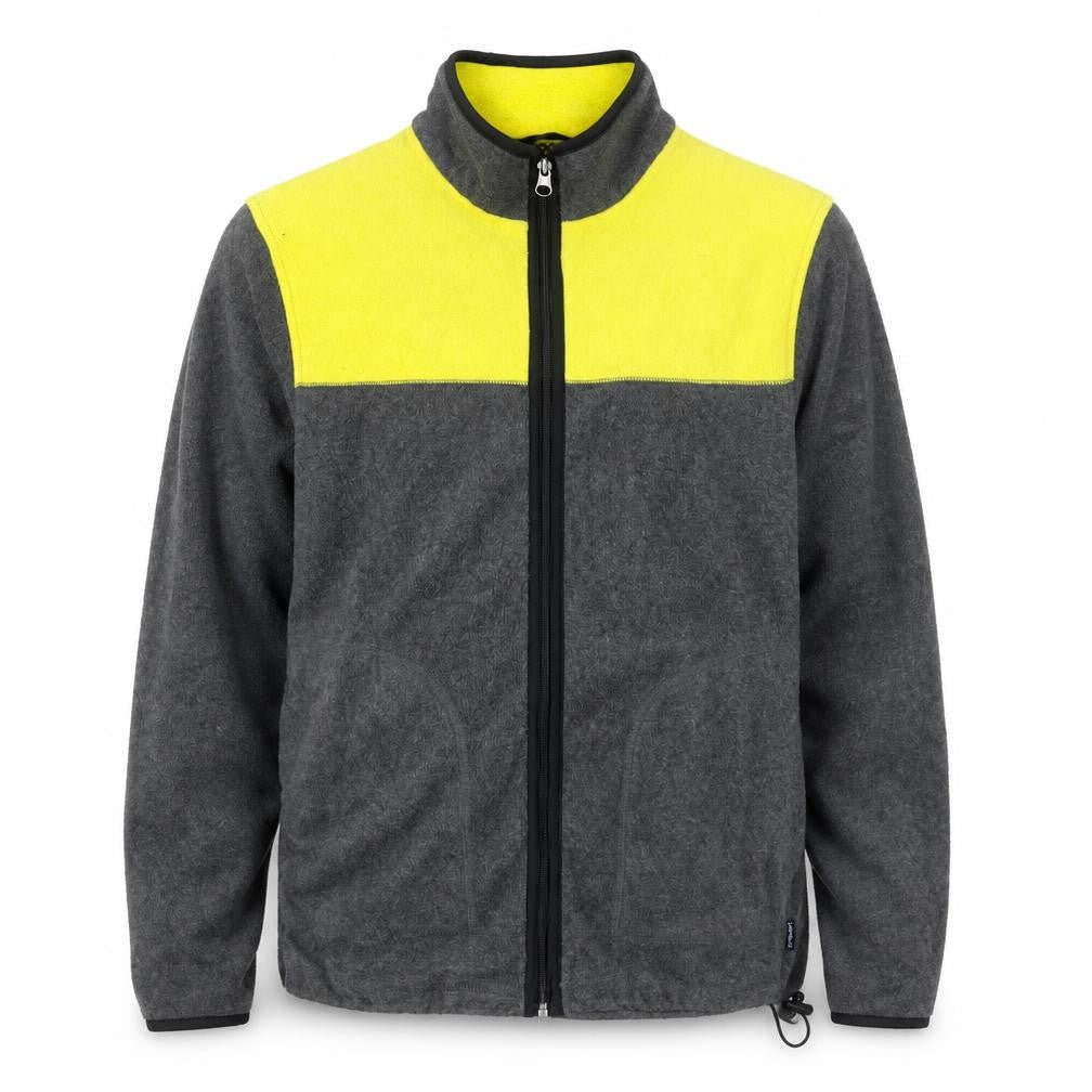 Front view of Chaps Men’s Grey Yellow Full Zip Polar Fleece Sweatshirt, size S