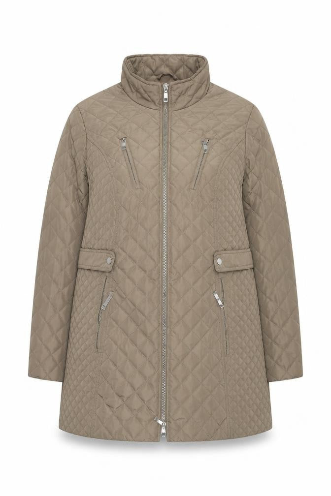 Front view of MS VASS Women's Brown Quilted Mid-Length Coat, size 16