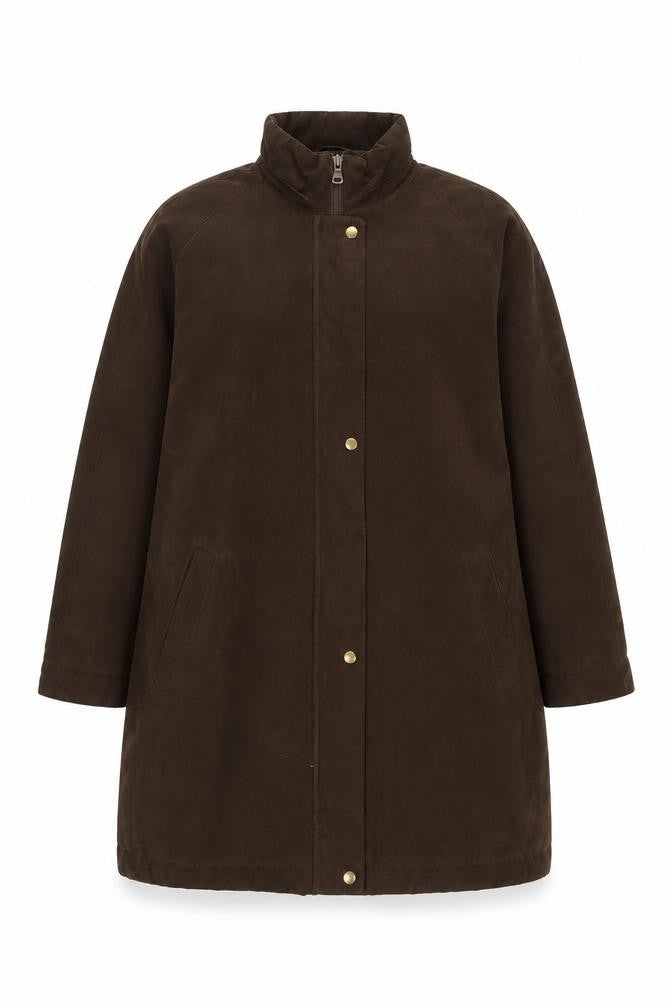 Front view of Berkertex Women’s Brown Long Overcoat, size UK 18, Polyester Lined