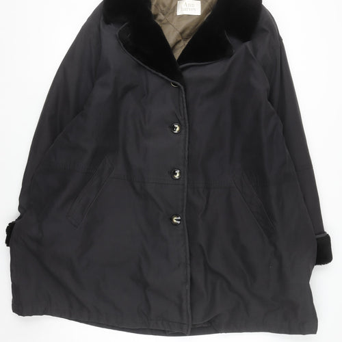 Ann Harvey Women's Black Long Overcoat Size 20 Faux Fur Collar