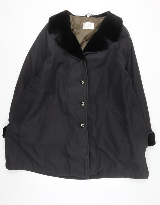 Ann Harvey Women's Black Long Overcoat Size 20 Faux Fur Collar
