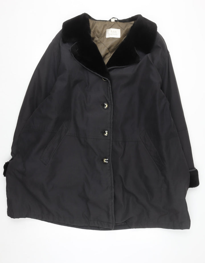 Ann Harvey Women's Black Long Overcoat Size 20 Faux Fur Collar