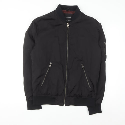 ZARA MAN Men's Black Bomber Jacket L Full Zip Lightweight